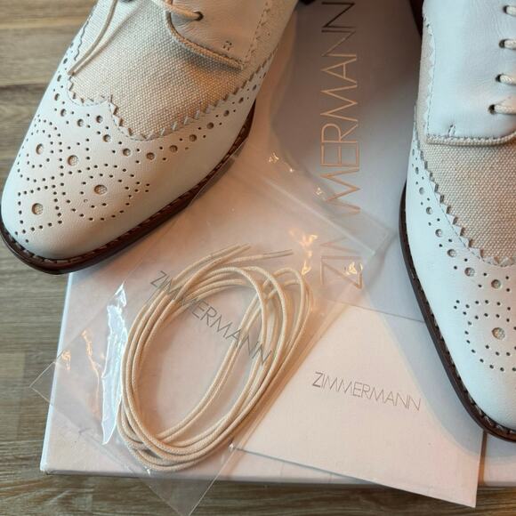 Zimmermann Oxfords Ivory Heeled Luxury Leather Canvas Brogues Size 38 7.5 NIB - Picture 4 of 10